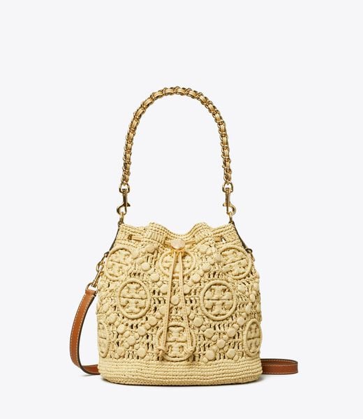 tory burch t monogram raffia bucket bag
