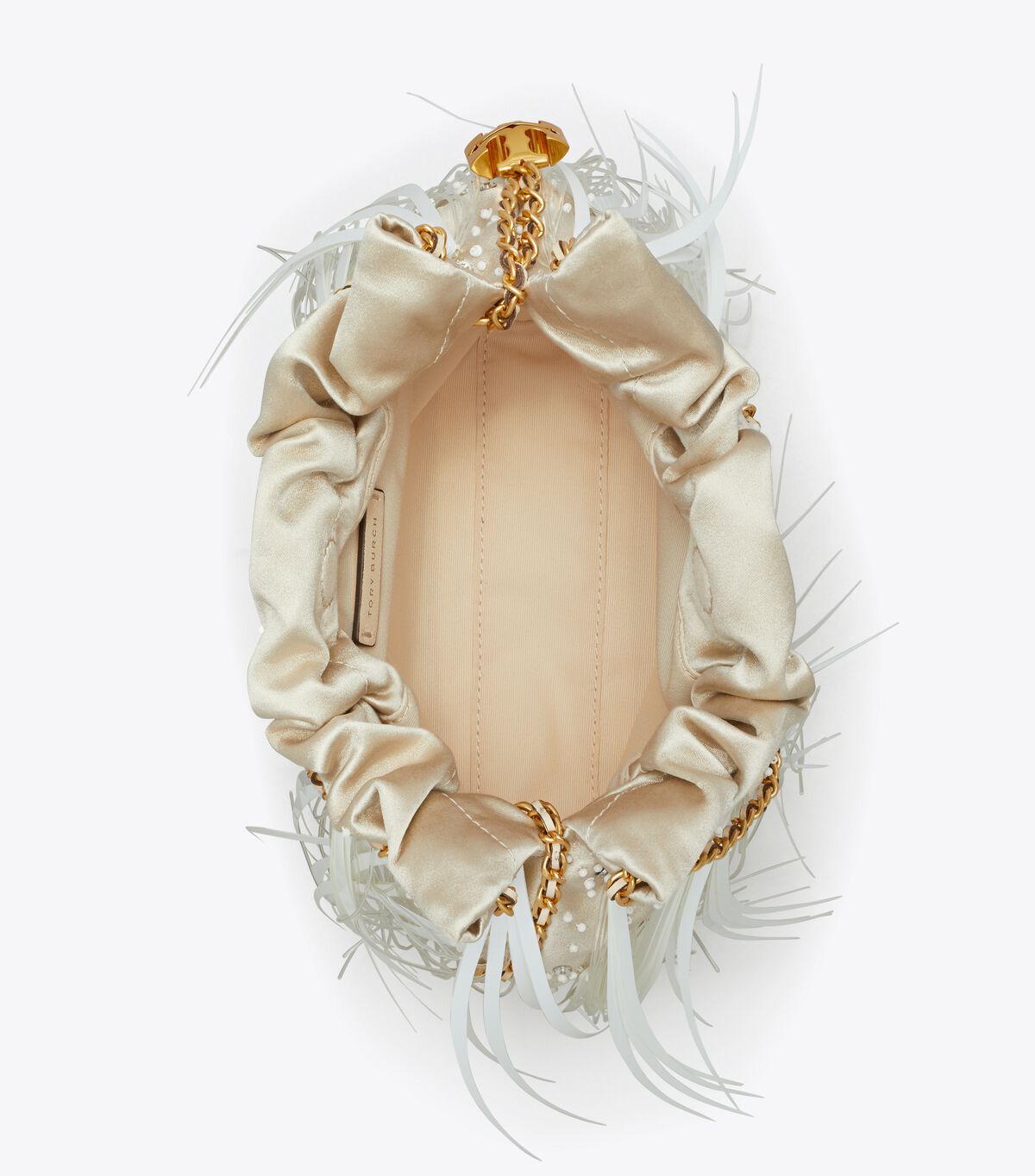 tory burch mini fleming feather drawstring bag