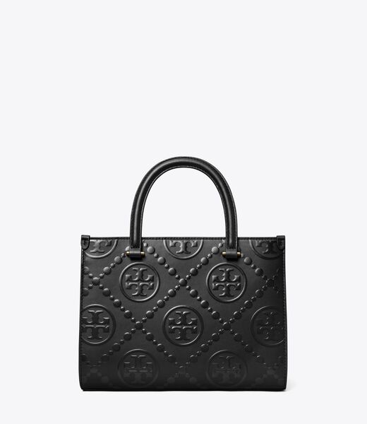 tory burch t monogram top handle embossed tote