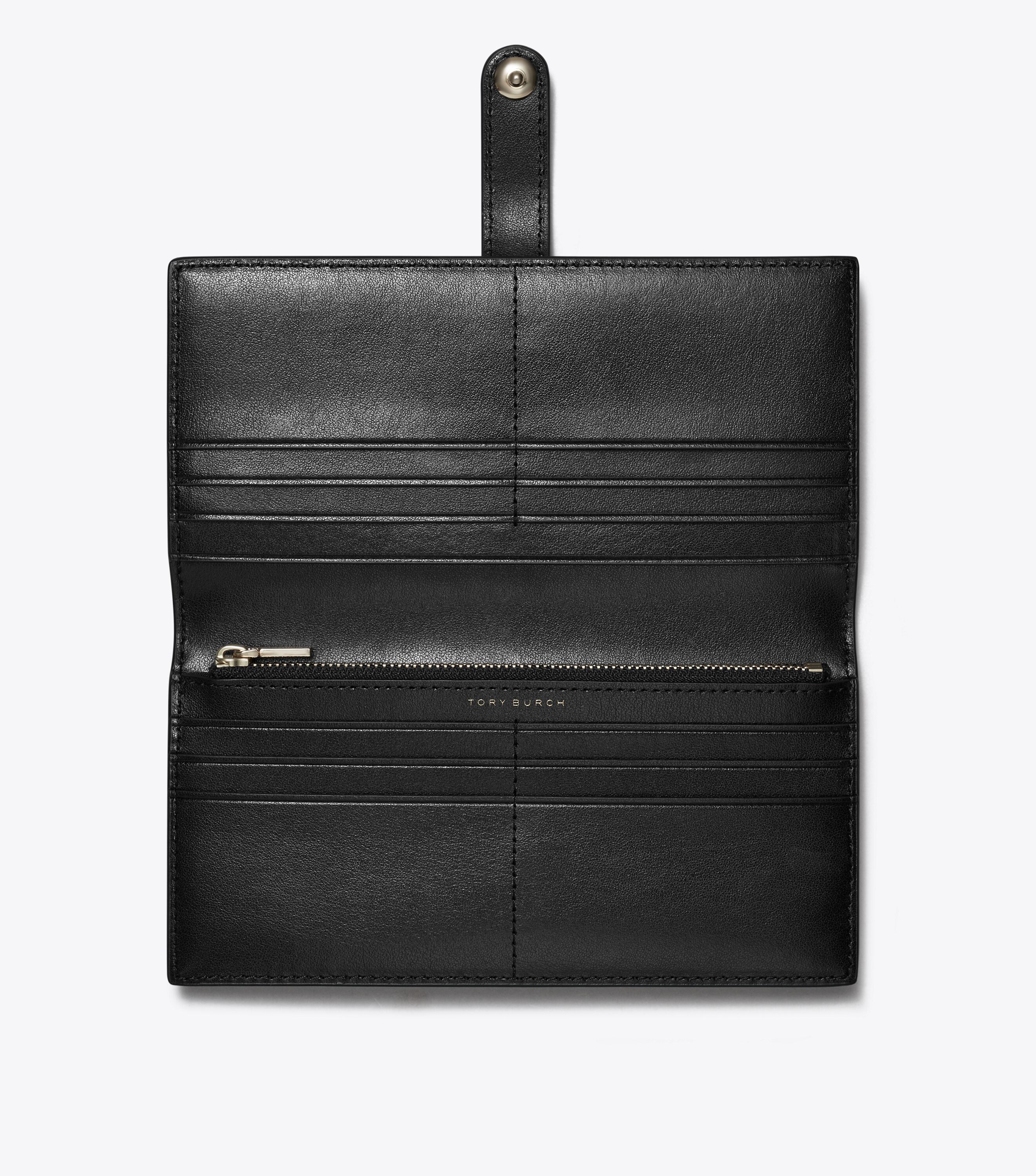 T Monogram Leather Zip Slim Wallet, Black | Tory Burch UAE