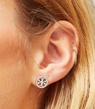 PAVE LOGO CIRCLE-STUD EARRING | 696 | Stud Earring