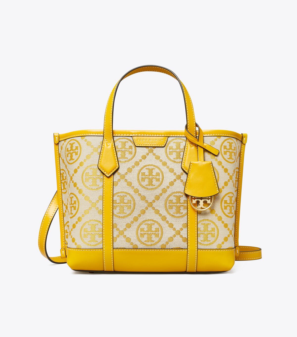 tory burch perry t monogram small triple compartment tote
