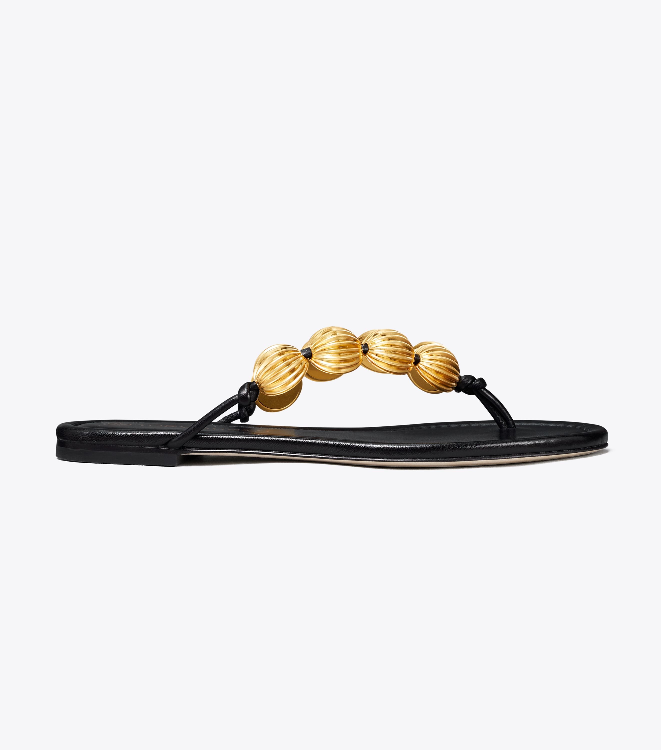 【Tory Burch】ブラックレザーサンダル ゴールド装飾付き Tory Burch】ブラックレザーサンダル ゴールド装飾付き Tory Burch