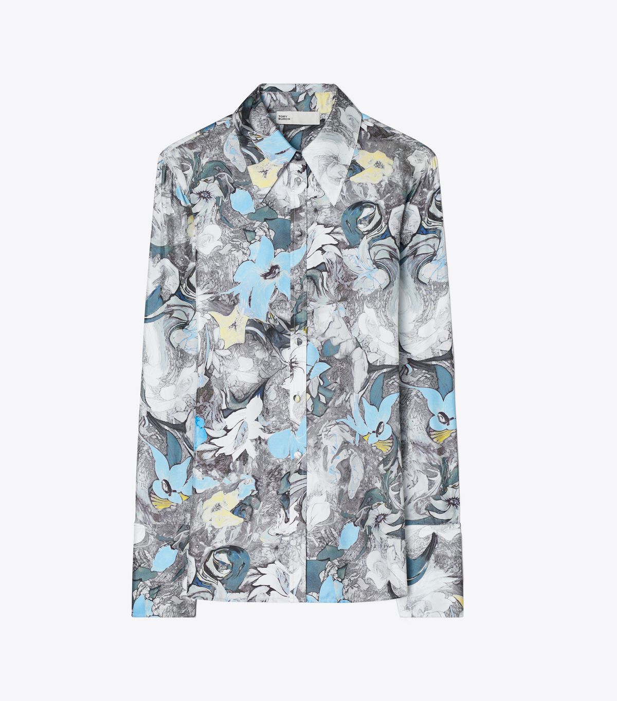 tory burch printed cuffed silk shirt