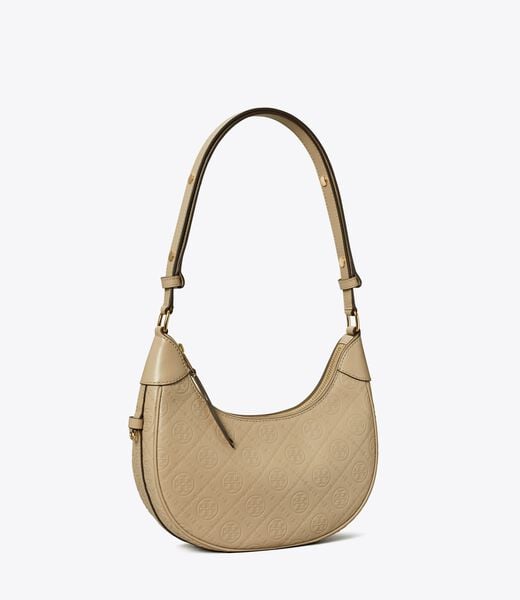 tory burch t monogram leather crescent bag