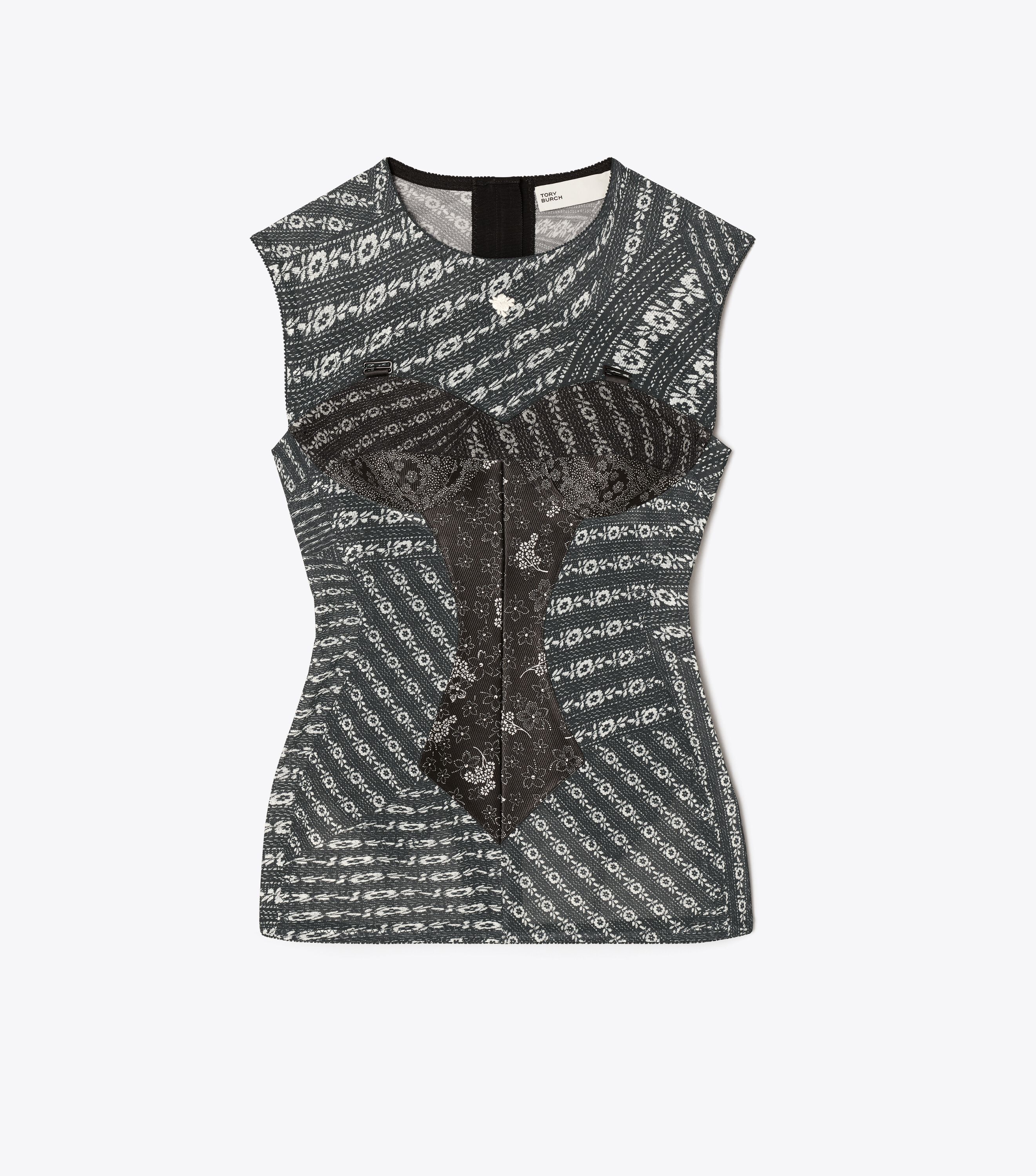メッシュトップ★Tory Burch★PRINTED MESH TOP Printed Mesh Top, Black Warped Lace | Tory Burch UAE