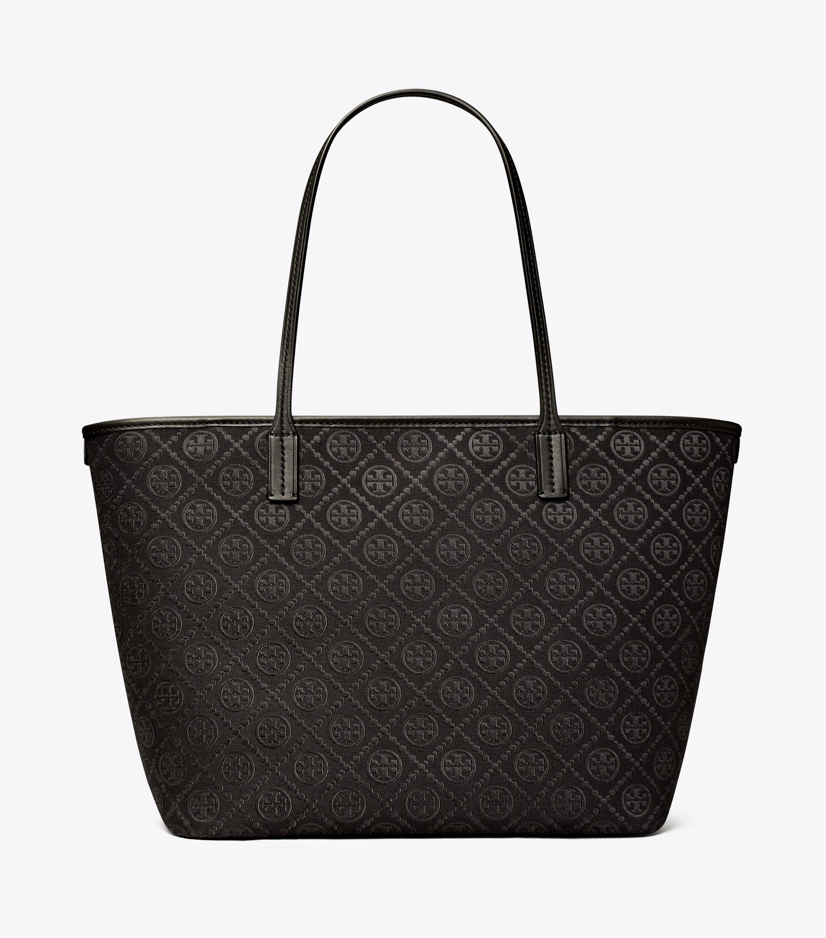 【送料&関税込】Tory Burch t Monogram Large Tote Bag Tory Burch T Monogram embossed tote bag for Women - Black in
