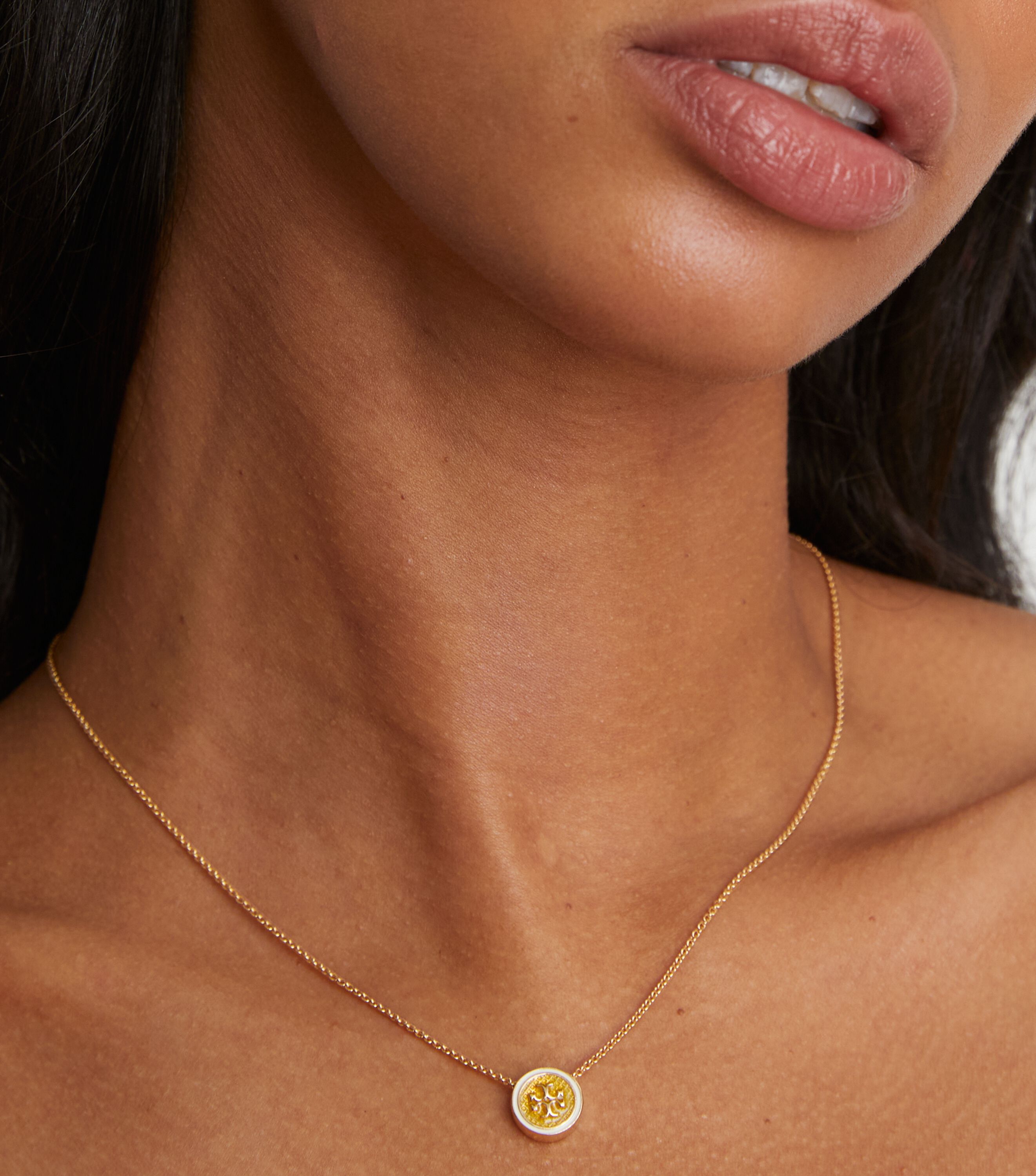 Kira Guilloche Pendant Necklace Jewelry Watches Tory Burch