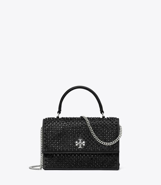 tory burch mini kira satin embellished top handle chain wallet