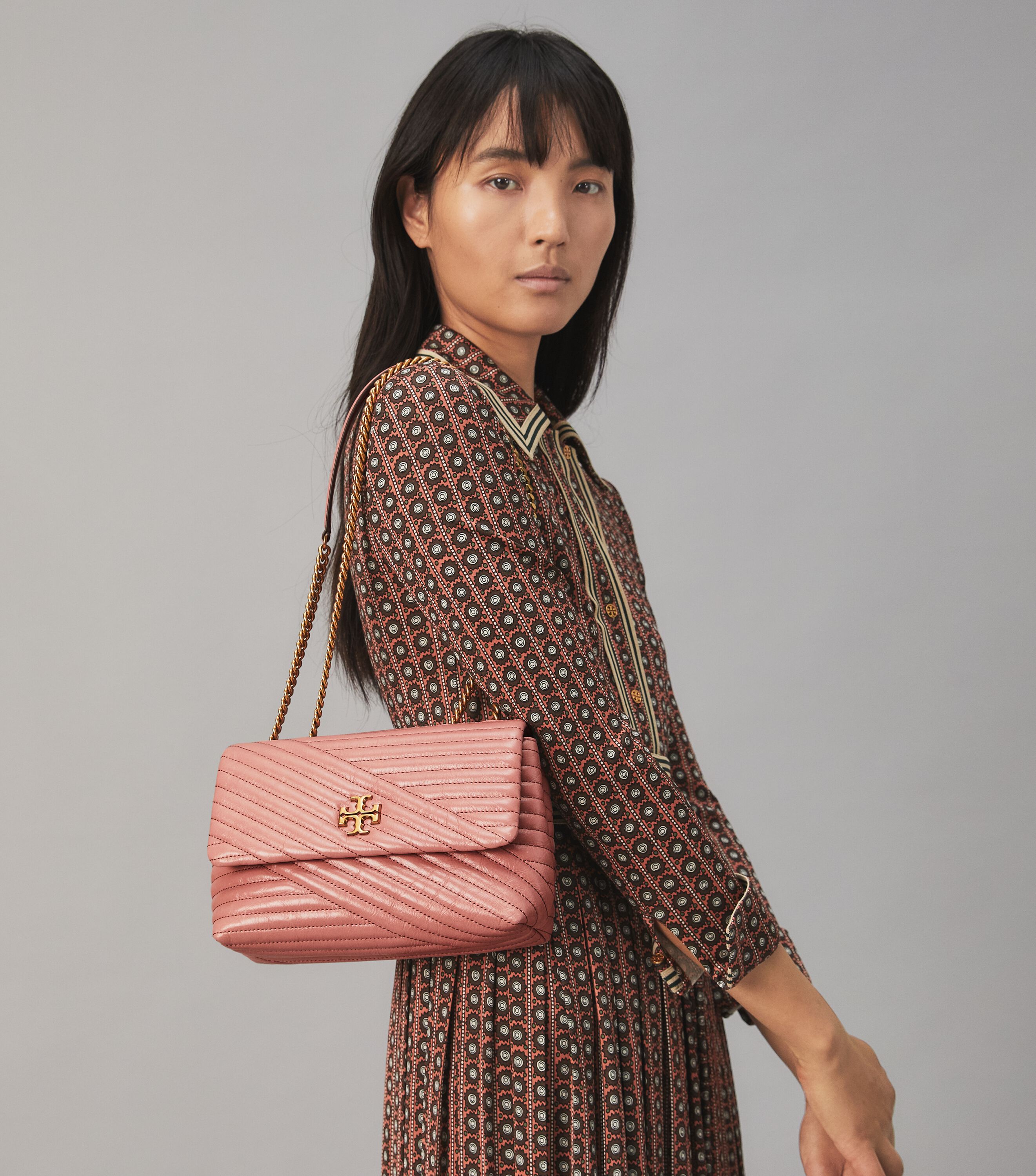 Kira Chevron Glazed Small Convertible Shoulder Bag Handbags