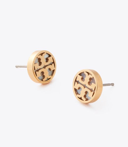 tory burch icon mother of pearl circle stud earrings
