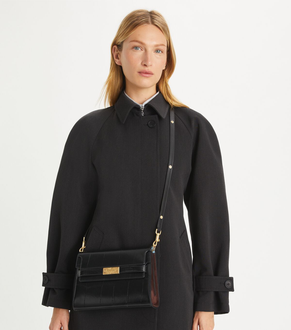 tory burch lee radziwill croc embossed shoulder bag