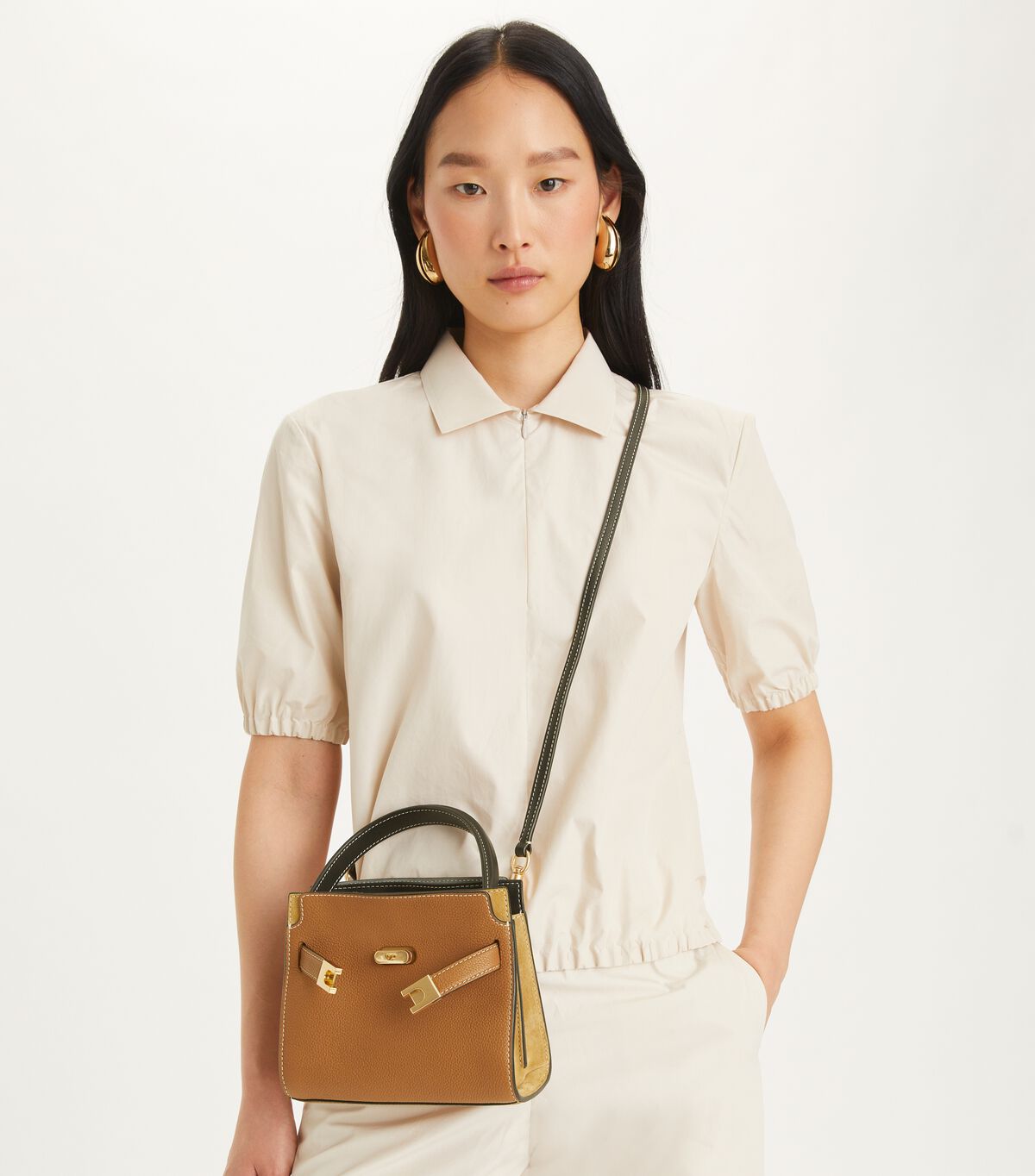 tory burch petite lee radziwill pebbled double bag