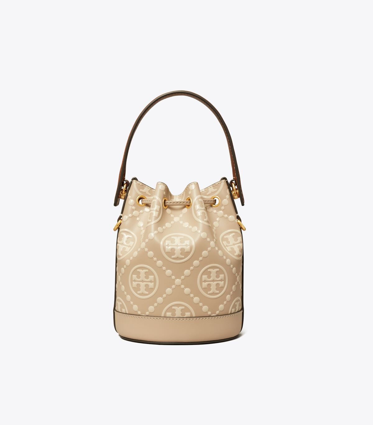 tory burch t monogram contrast embossed mini bucket bag