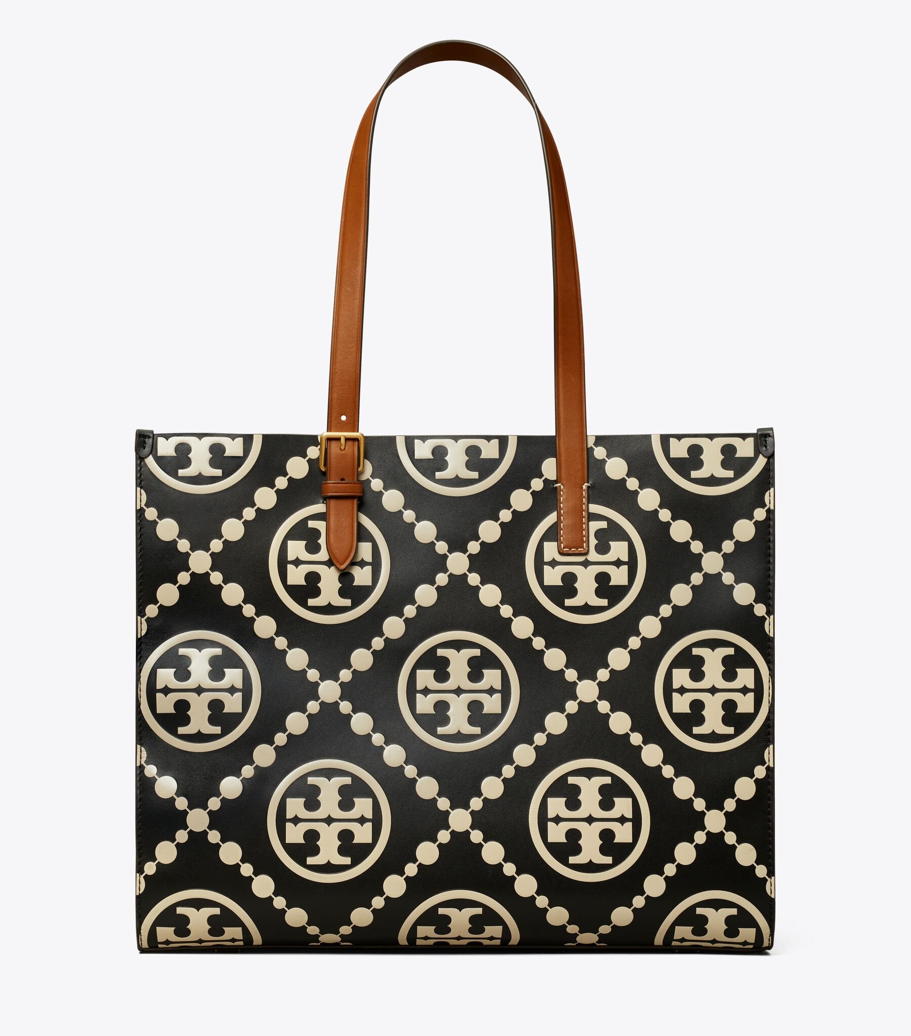 T Monogram Contrast Embossed Tote, Black Tory Burch UAE