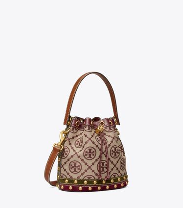 T Monogram Jacquard Studded Bucket Bag