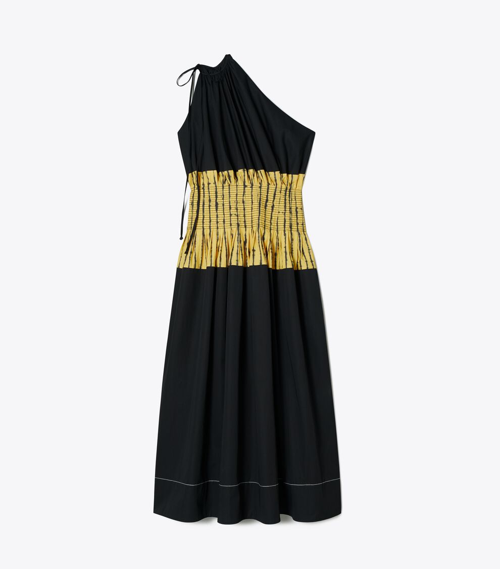 Tie-Dye Stripe Colorblock One-Shoulder Dress, Black | Tory Burch UAE