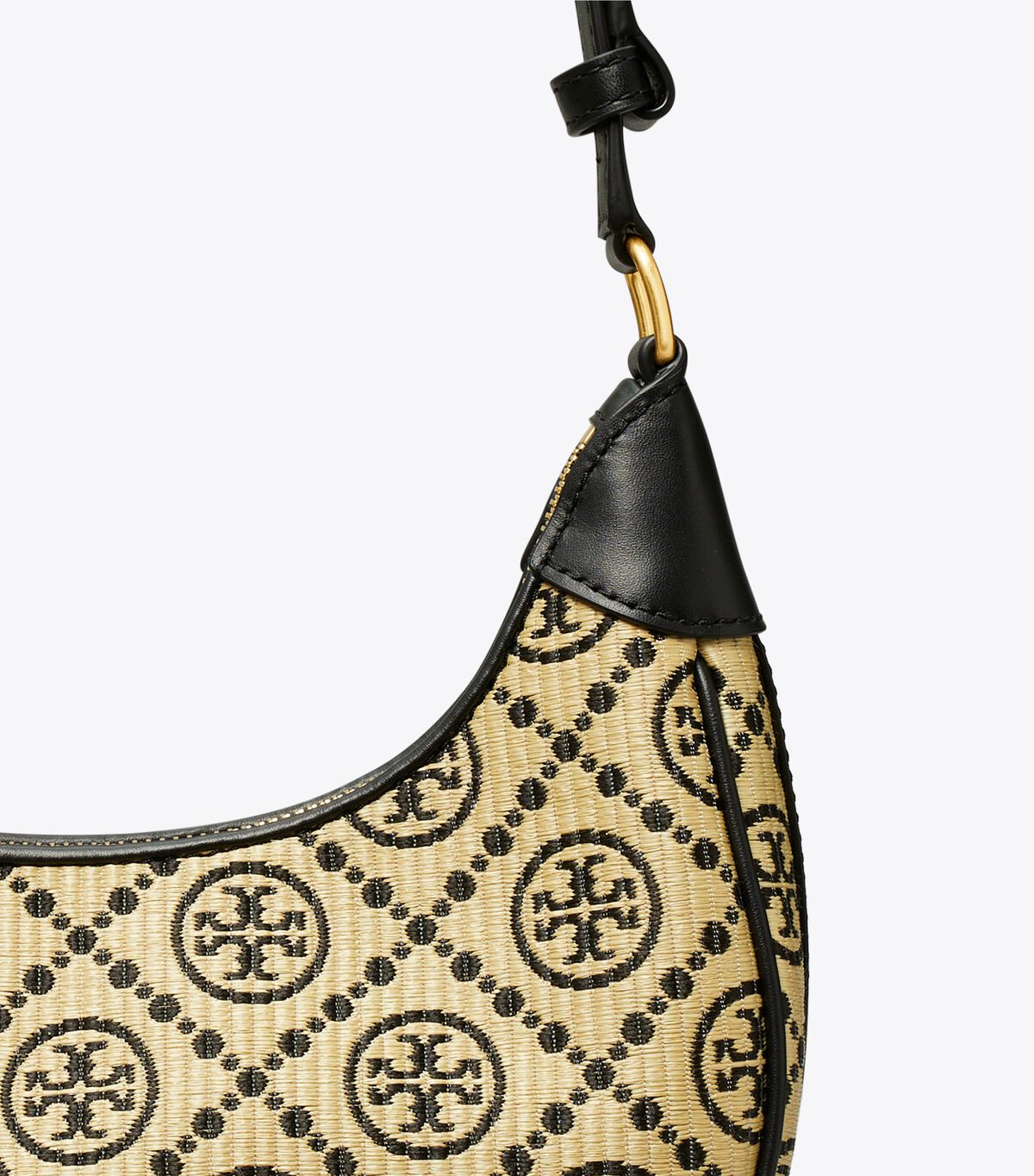 tory burch t monogram raffia crescent bag