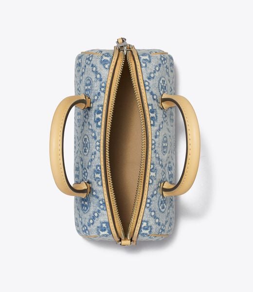 tory burch t monogram denim petite barrel bag
