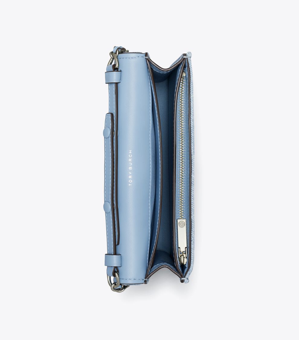 Fleming Denim-Print Suede Chain Wallet, Denim Tory Burch UAE