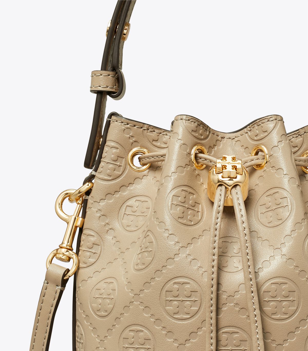 tory burch t monogram leather mini bucket bag