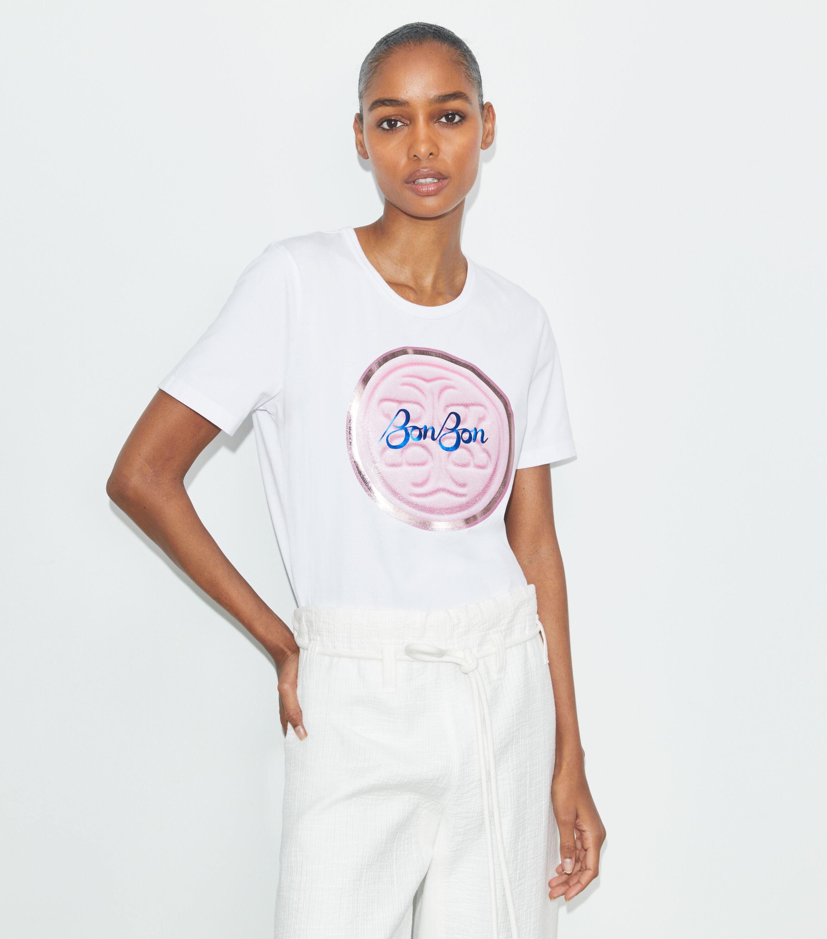 【限定コラボ】TORY BURCH×BONBON キャンディロゴTシャツ TB x BonBon Candy Logo T-Shirt, Pink Bonbon Lozenge Tee