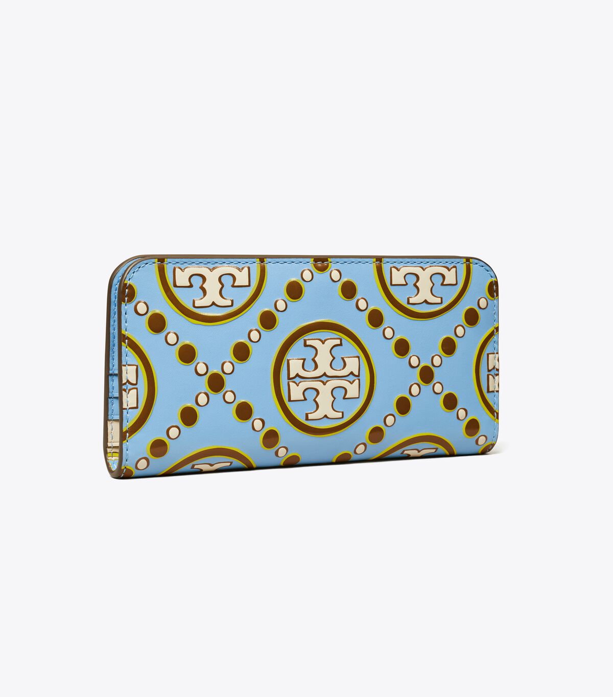 T Monogram Contrast Embossed Zip Slim Wallet