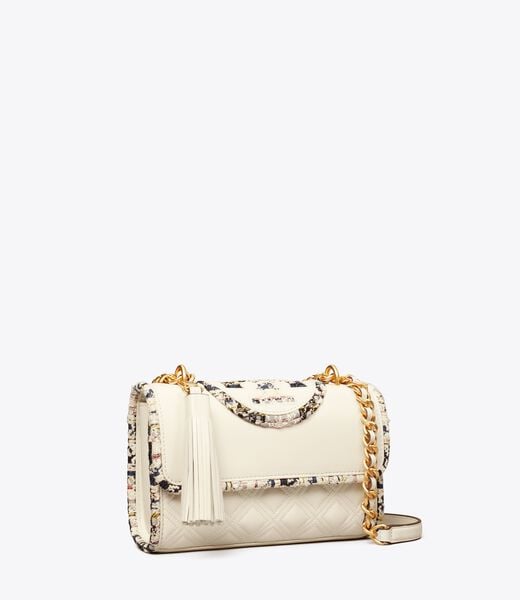 tory burch small fleming tweed border convertible shoulder bag