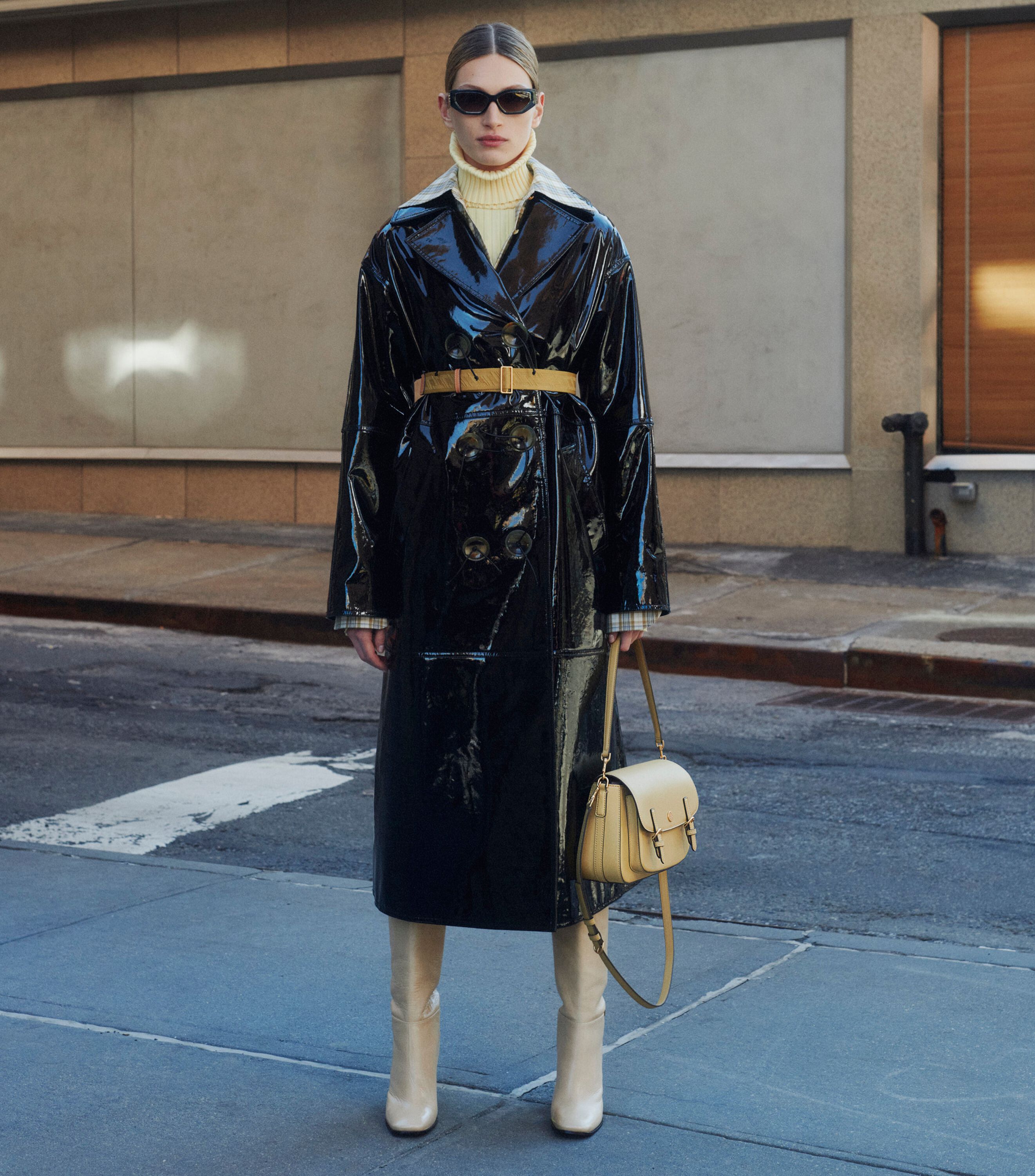 Patent Trench Coat, Black | Tory Burch UAE
