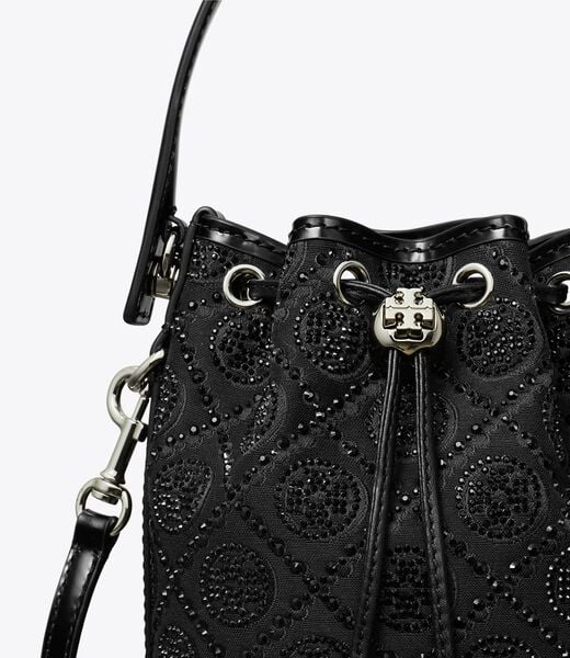 tory burch t monogram embellished mini bucket bag
