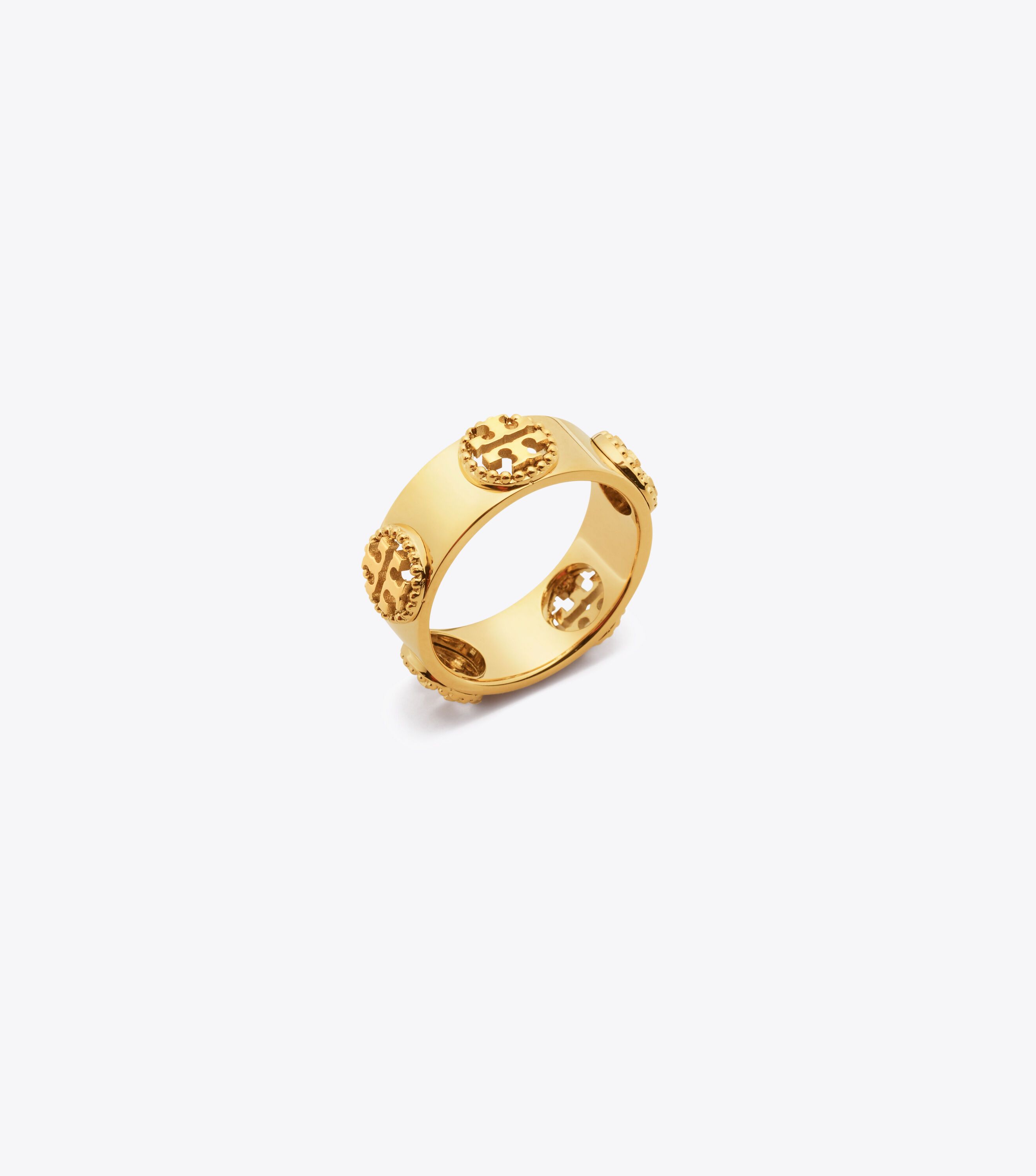 TORY BURCH • Black Enamel Raised Logo Ring