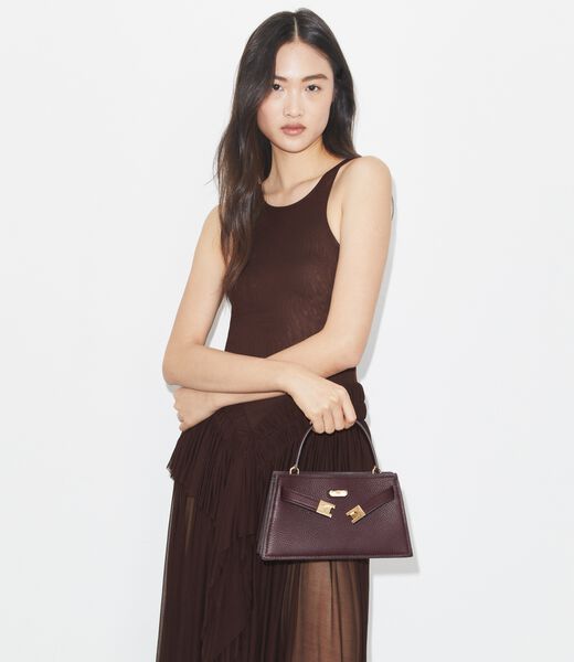 tory burch mini lee radziwill pebbled top handle bag