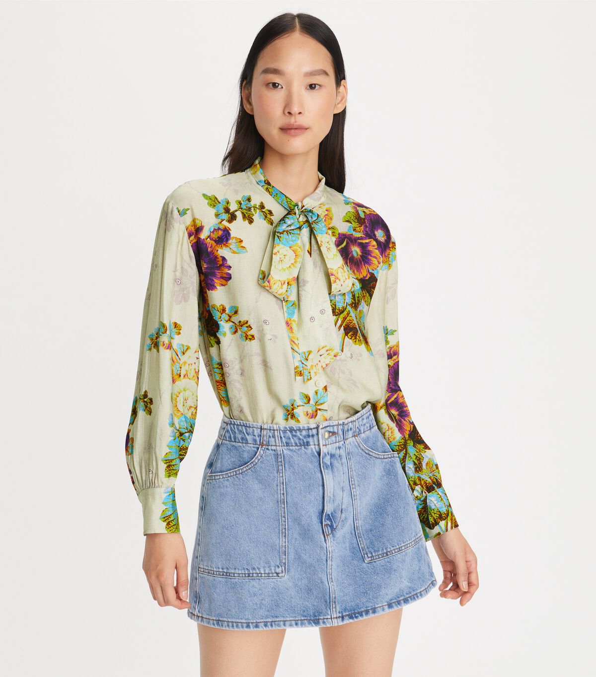 tory burch printed viscose bow blouse