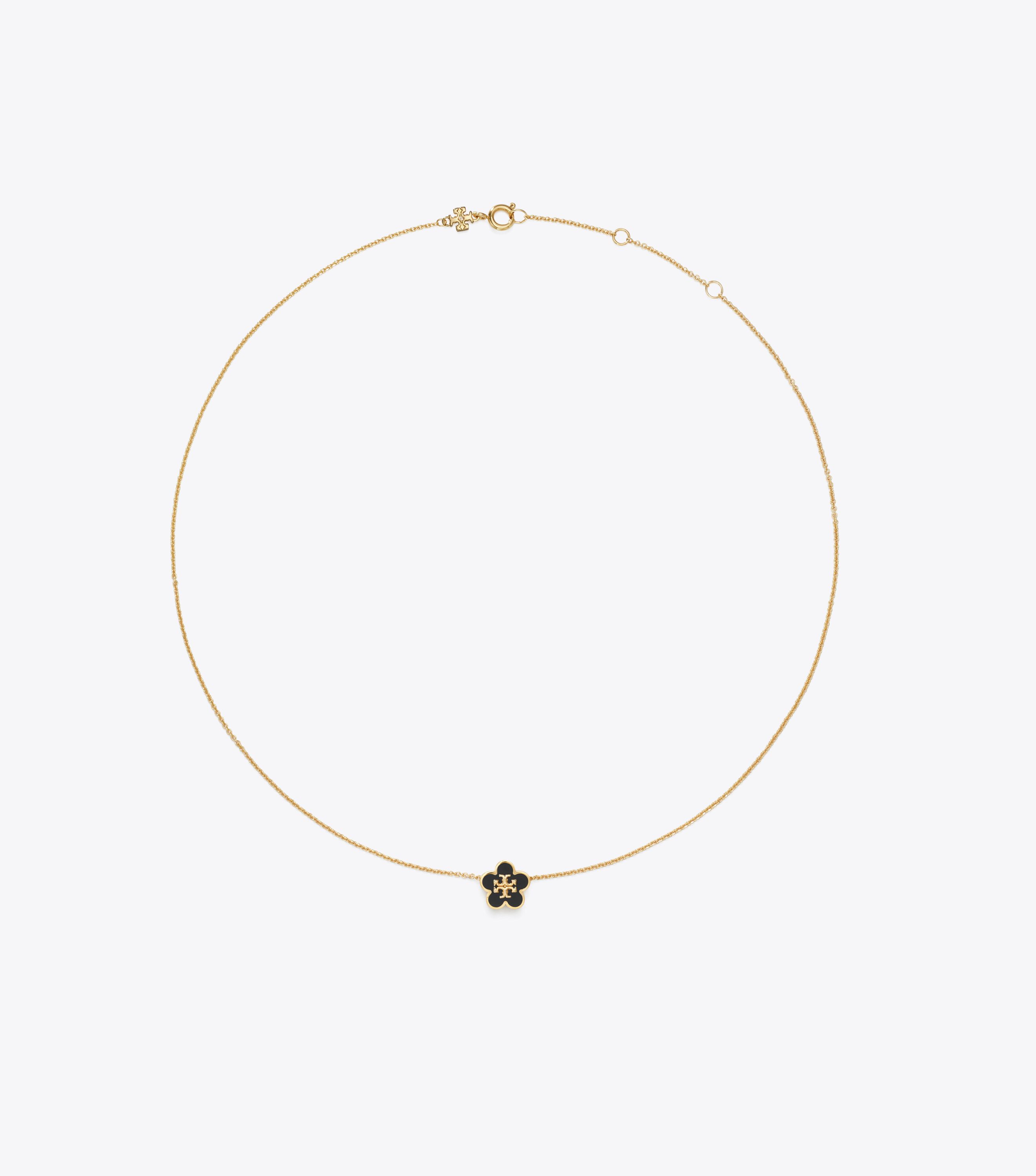 Kira Enamel Flower Pendant Necklace, Tory Gold / Black