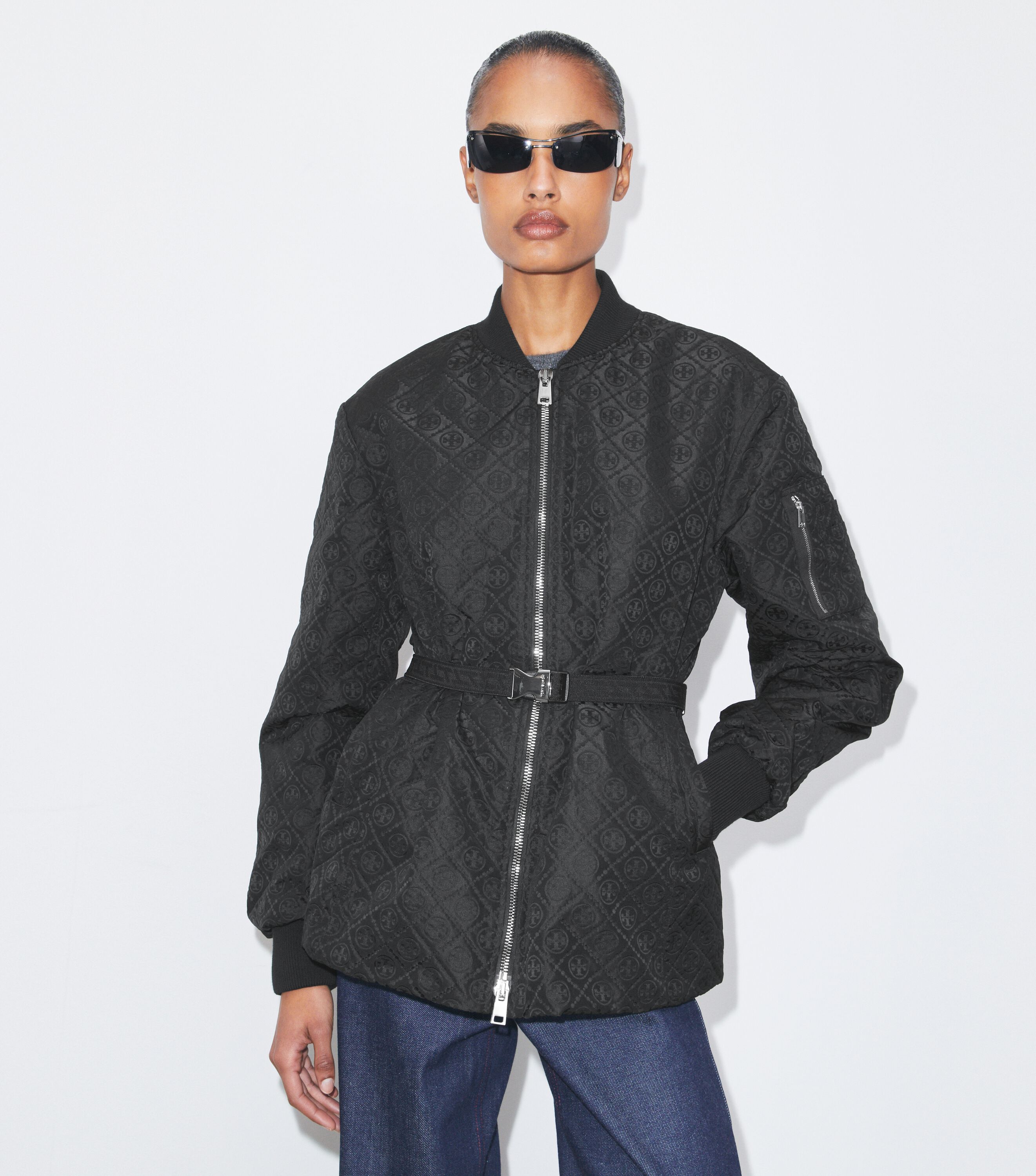 T Monogram Jacquard Zip Jacket, Black T Monogram | Tory Burch UAE