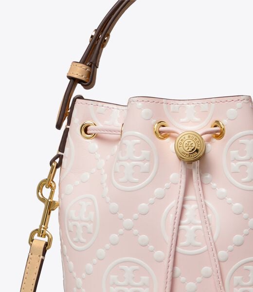 tory burch t monogram contrast embossed mini bucket bag