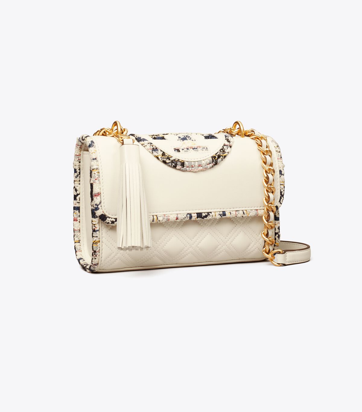 tory burch small fleming tweed border convertible shoulder bag