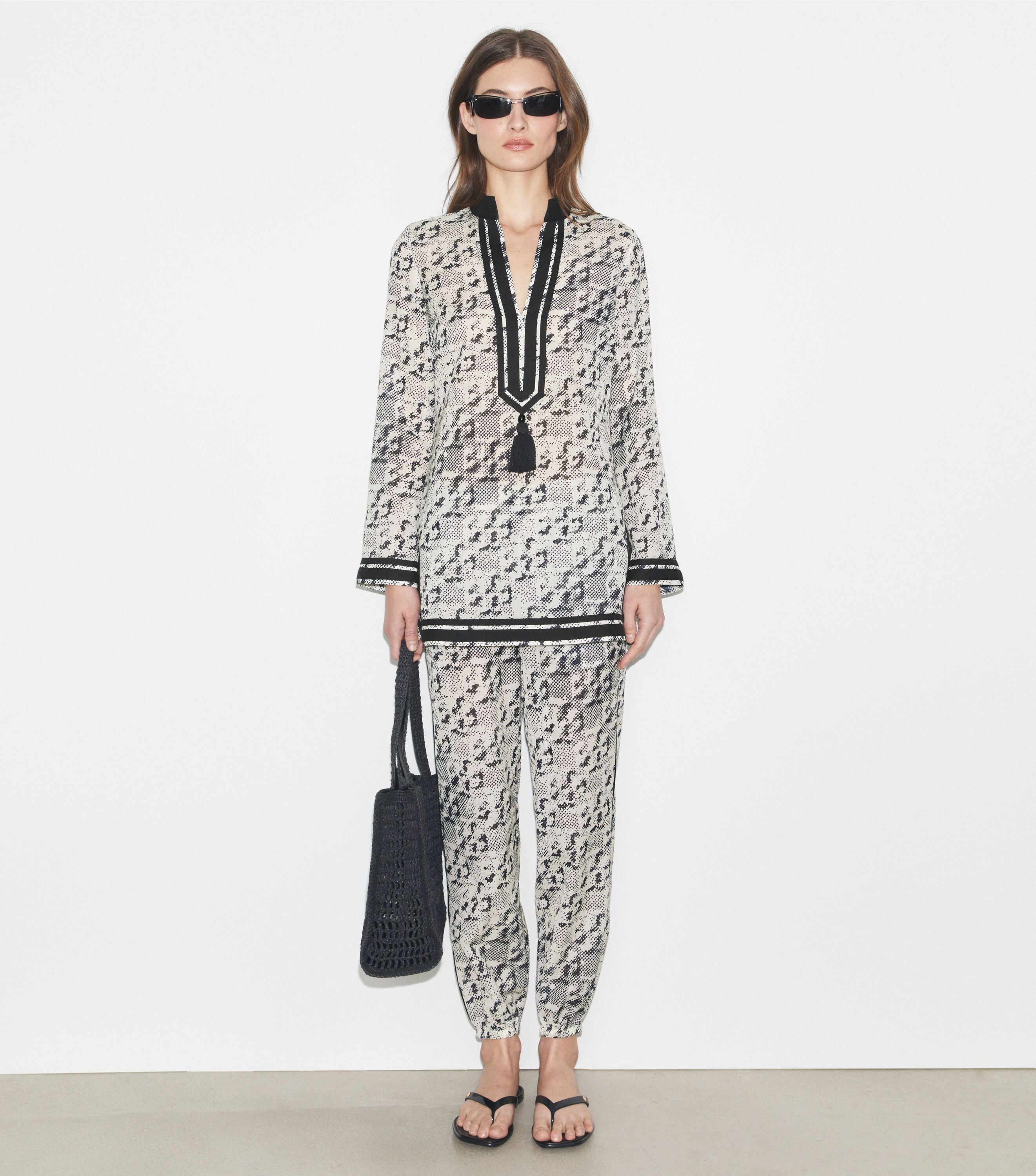 Silk Tory Tunic, New Ivory Distressed Pixelated Logo | Tory Burch UAE