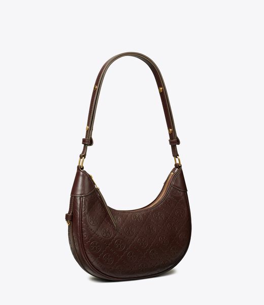 tory burch t monogram leather crescent bag