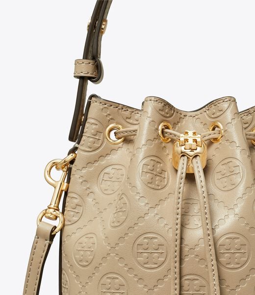 tory burch t monogram leather mini bucket bag