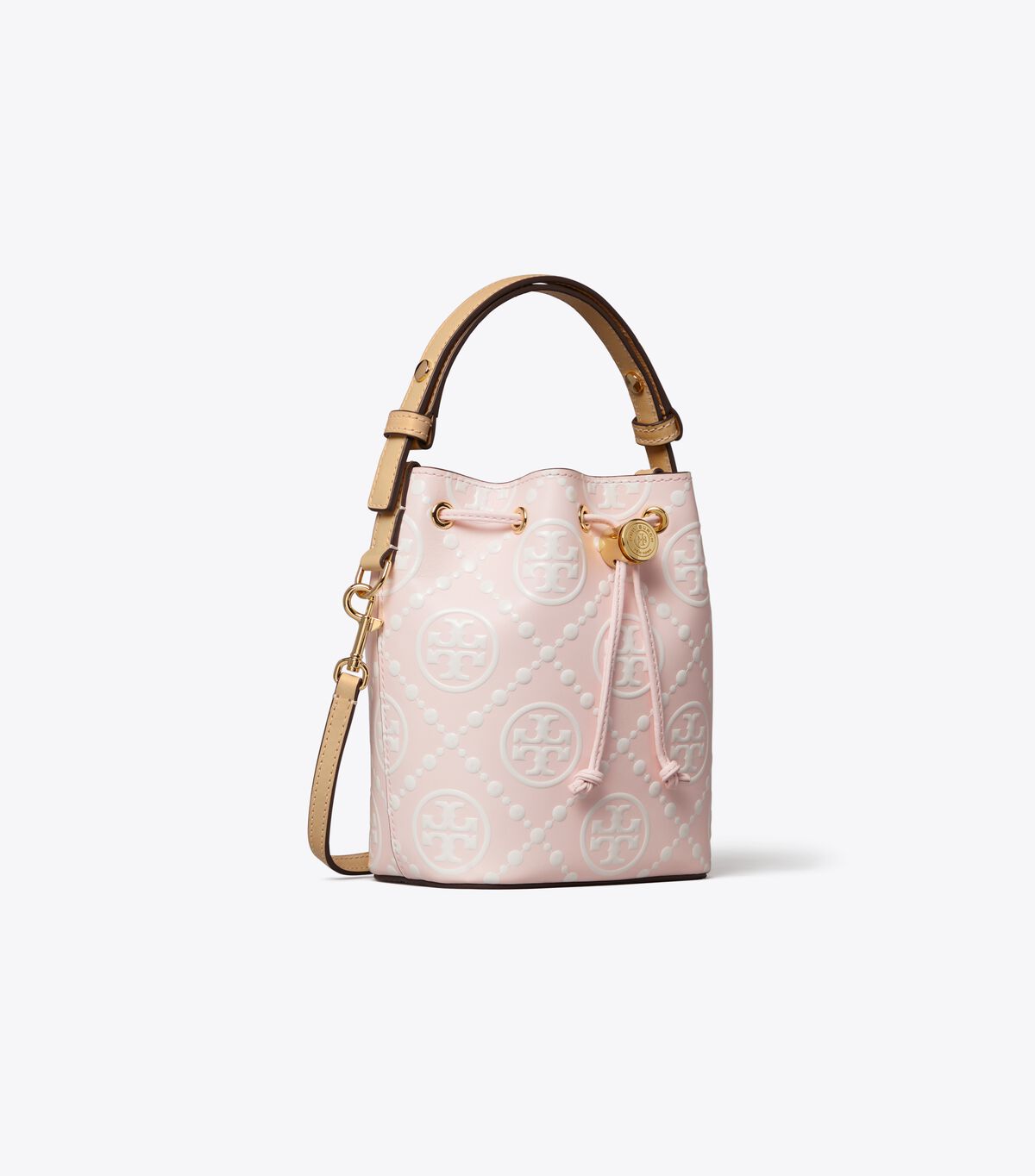 tory burch t monogram contrast embossed mini bucket bag