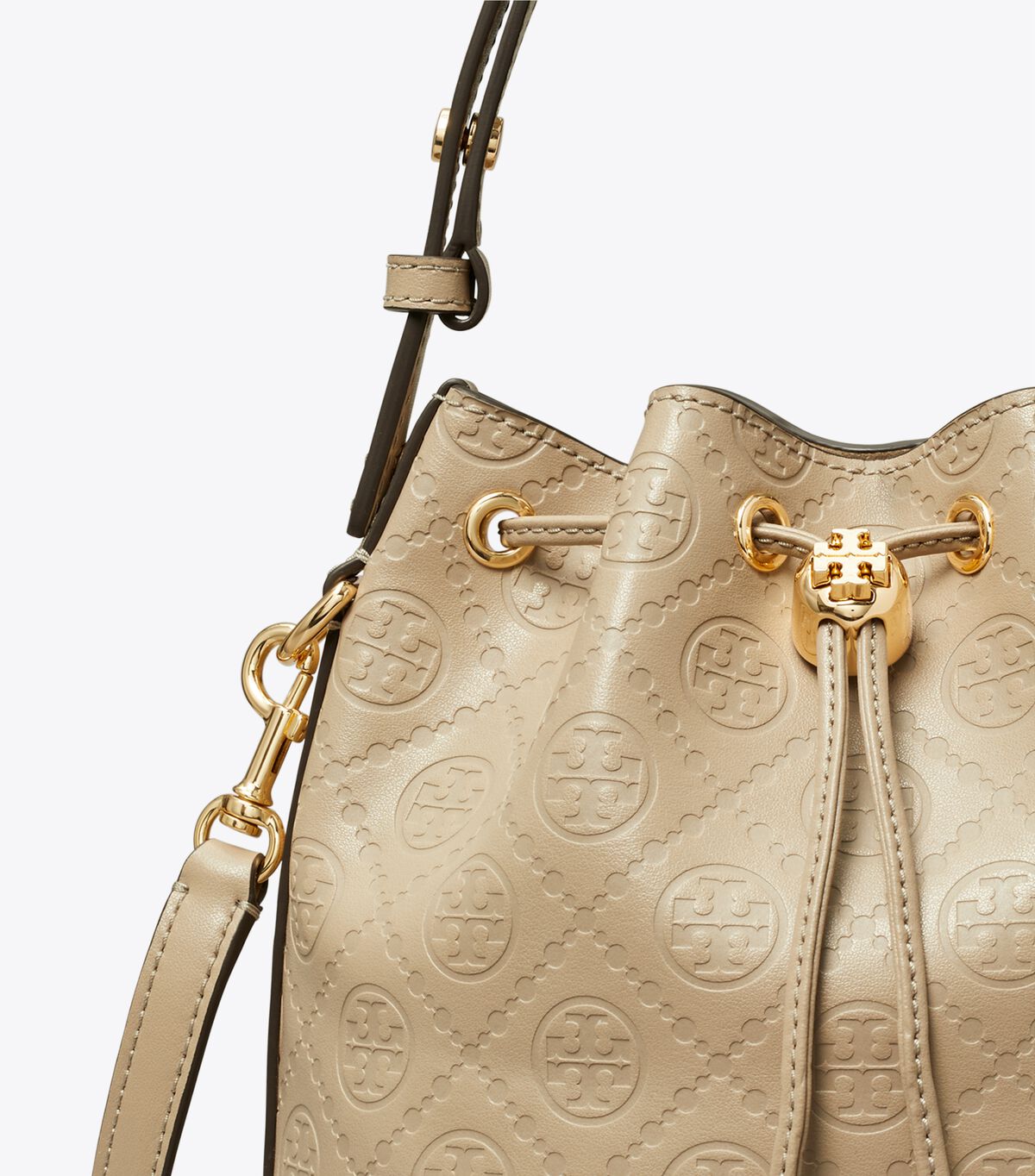 tory burch t monogram leather bucket bag