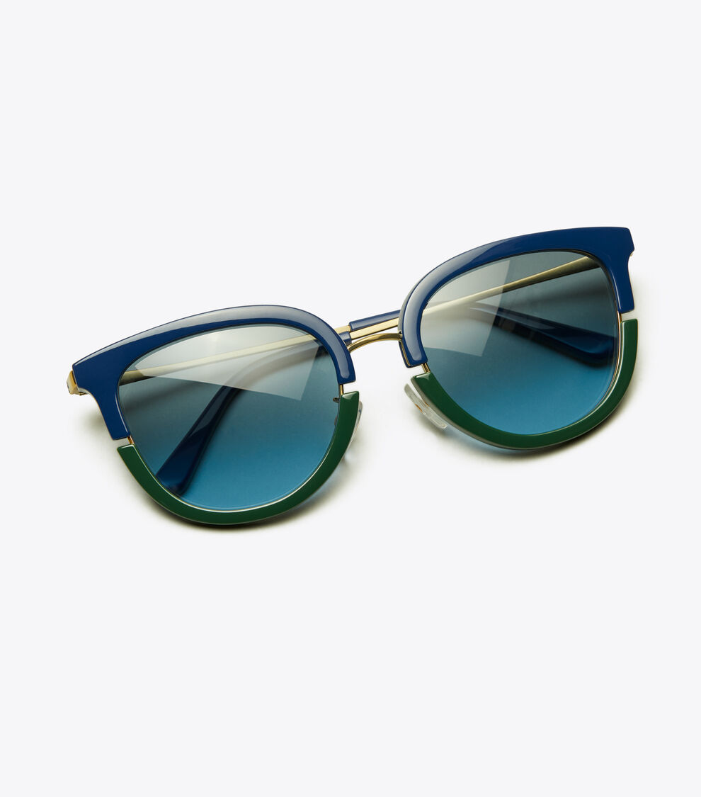 Tory Burch Blue Green Split Lens Cat Eye Shape Split Frame Sunglasses Wo… kira-cat-eye-sunglasses-front.  main image 3