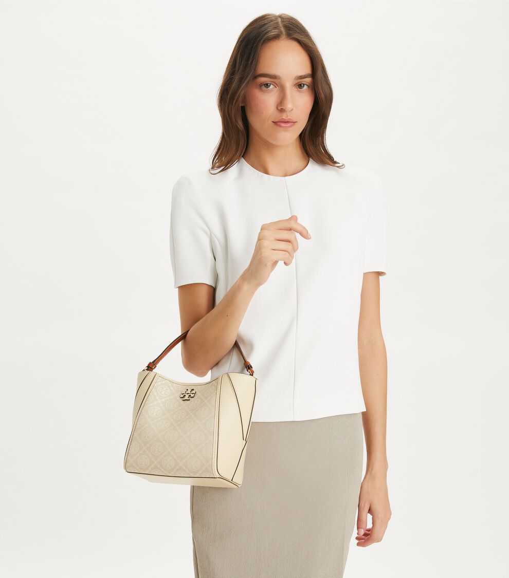 Small T Monogram McGraw Bucket Bag, Ivory Tory Burch UAE