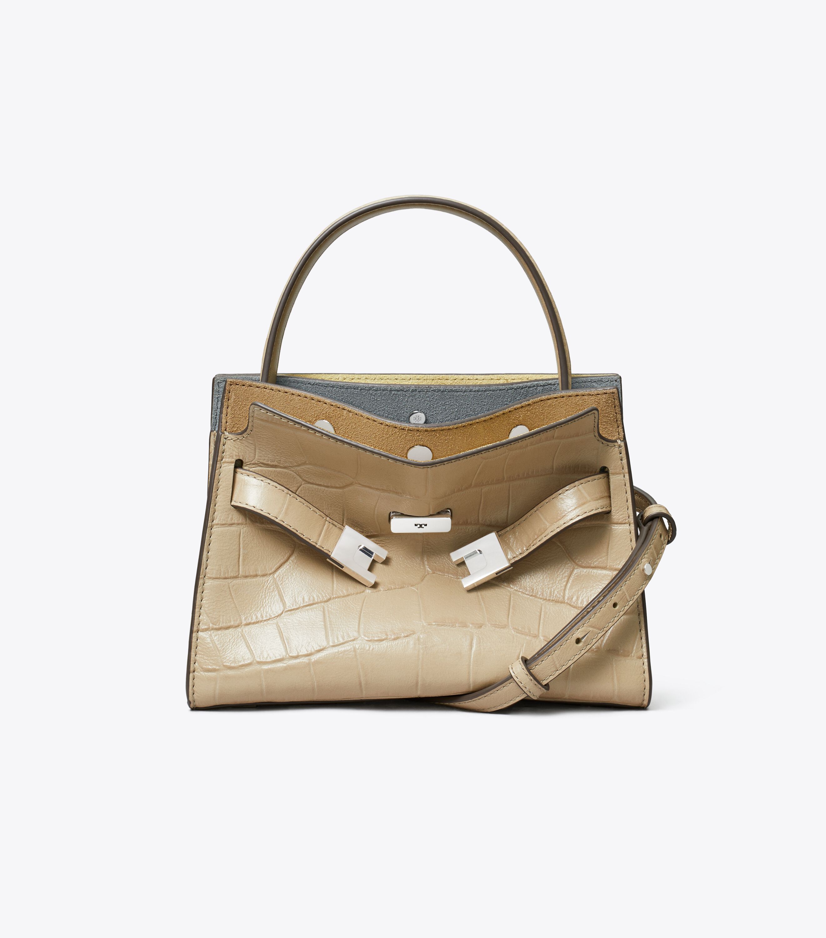 Petite Lee Radziwill Croc-Embossed Double Bag, Ginger Leaf | Tory