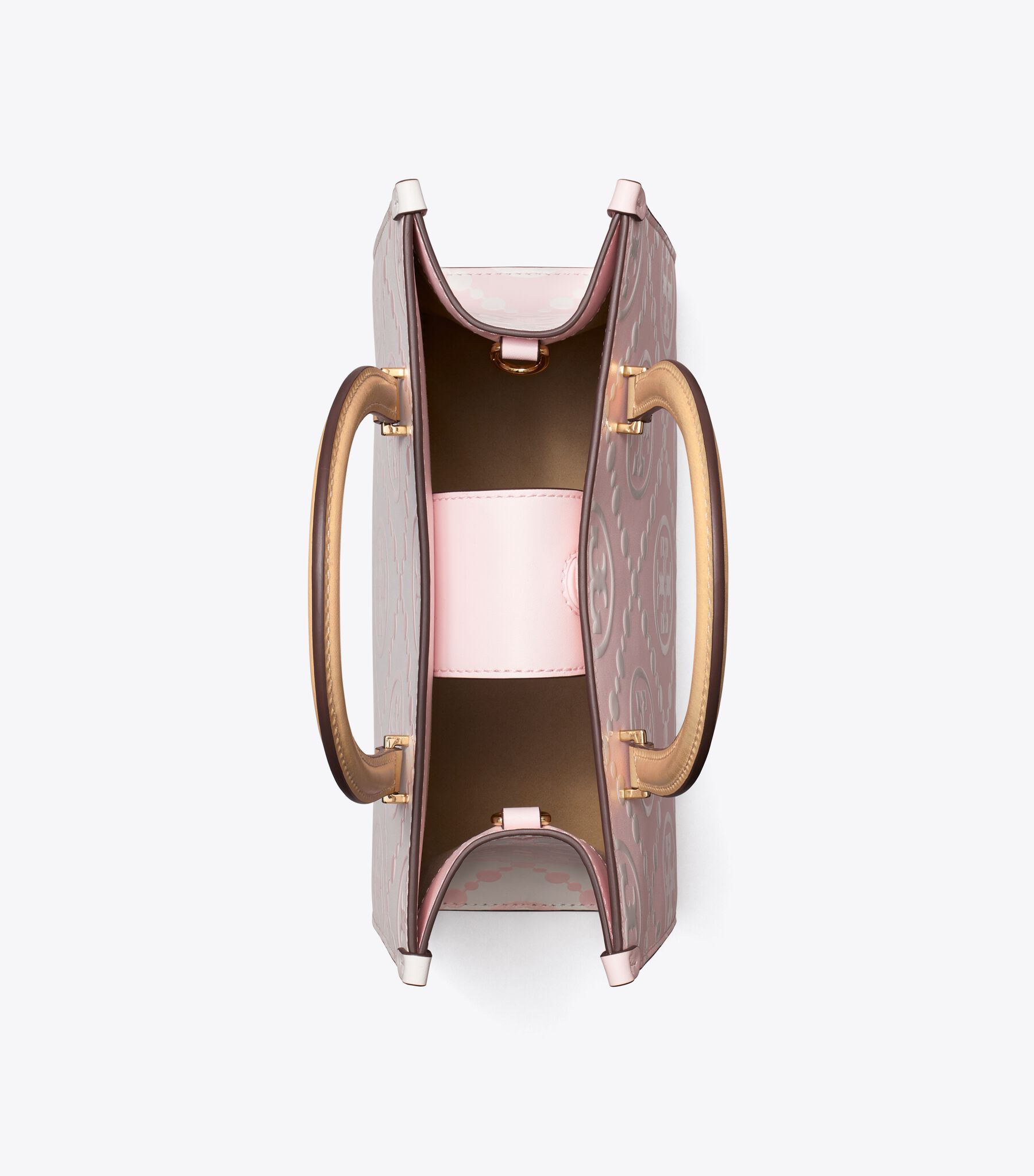 T Monogram Contrast Embossed Top-Handle Tote, Powder Pink Tory