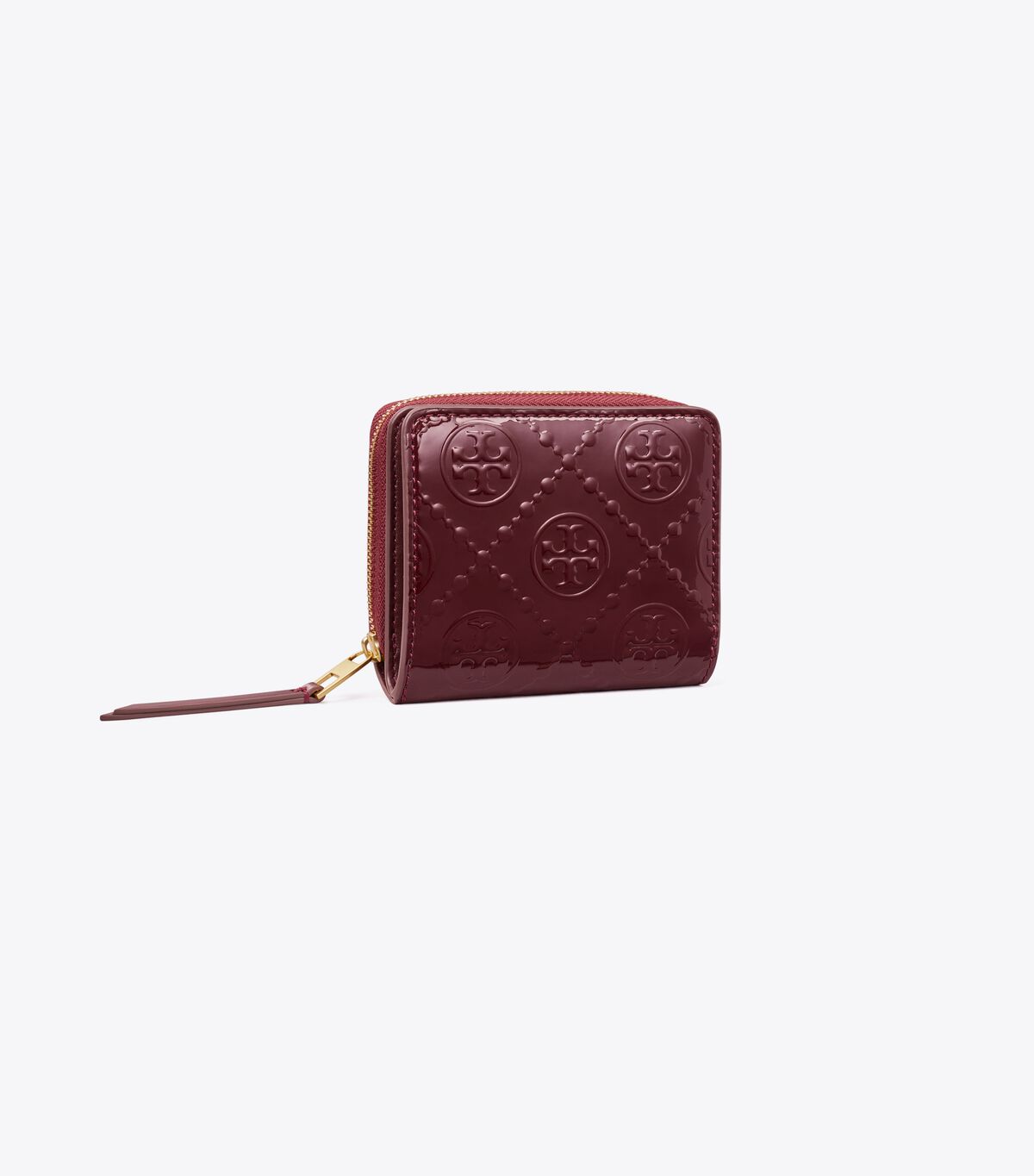 tory burch t monogram patent embossed bi fold wallet