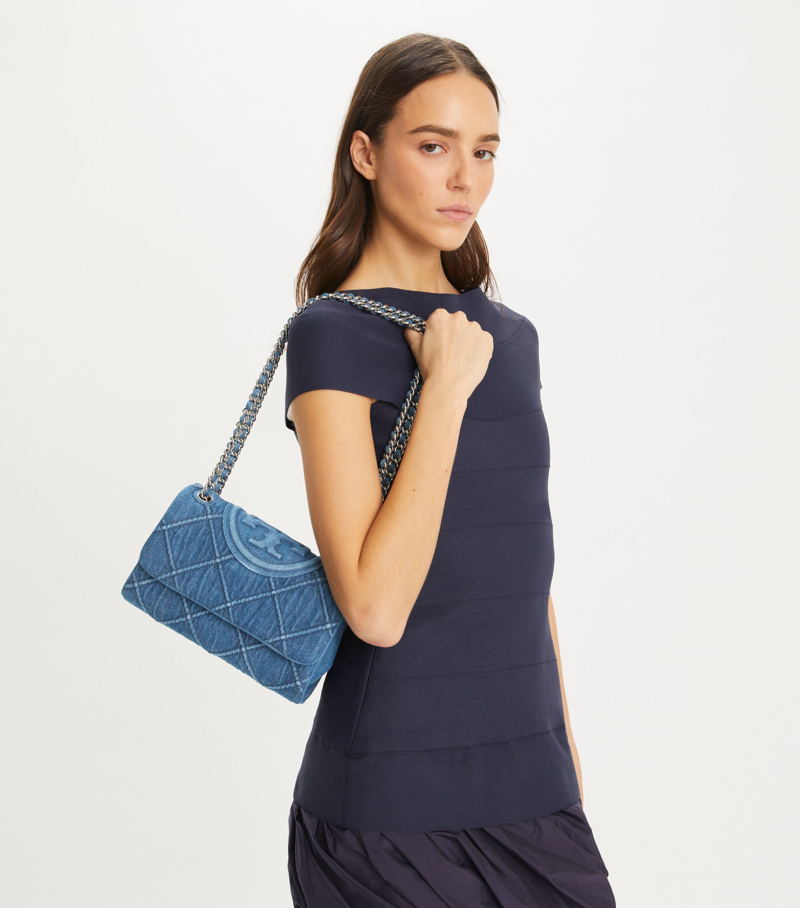ショルダーバッグ・ポシェット TORY BURCH SMALL DENIM FLAMING CONVERTIBLE SHOULDER BAG Small Fleming Soft Denim Convertible Shoulder Bag, Denim
