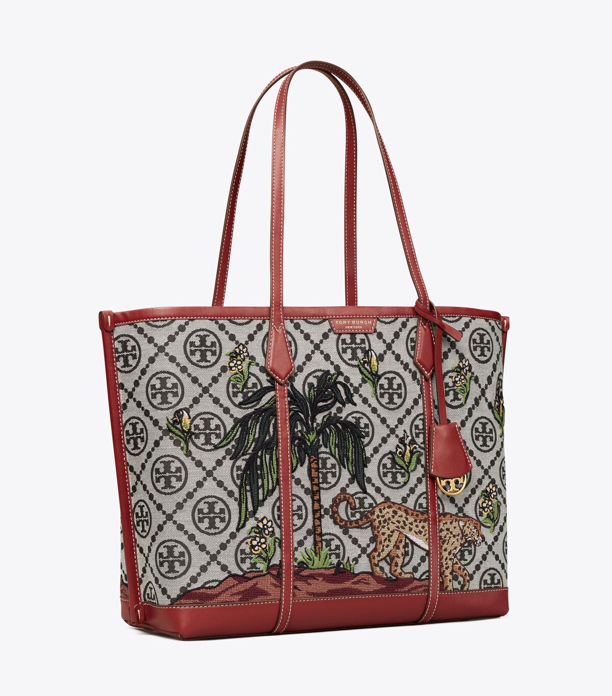 Perry Embroidered T Monogram Triple-Compartment Tote Bag
