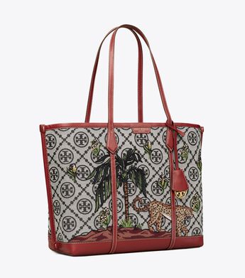 Perry Embroidered T Monogram Triple-Compartment Tote Bag